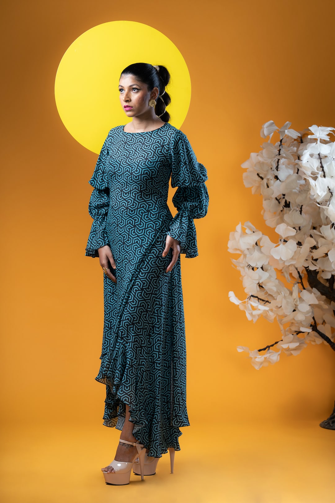 Cyan Geometric Print Tunic And Palazzo Pants - Khushboo Haran Borkar