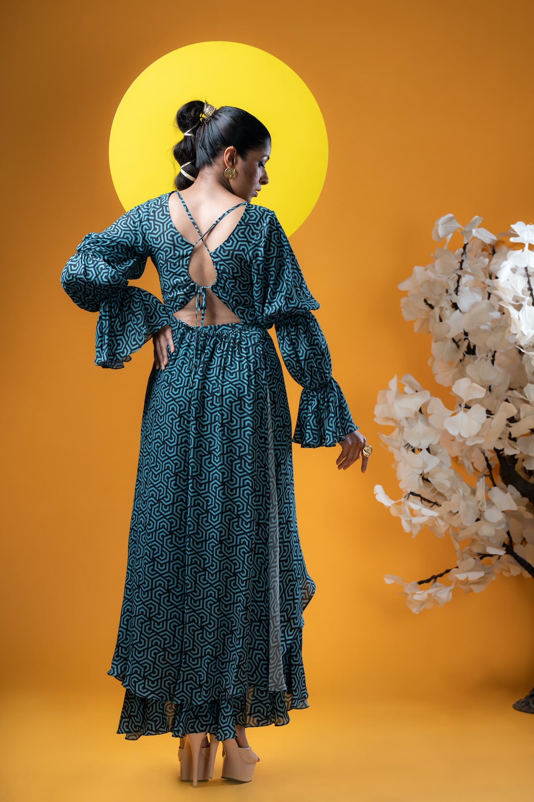 Cyan Geometric Print Tunic And Palazzo Pants - Khushboo Haran Borkar